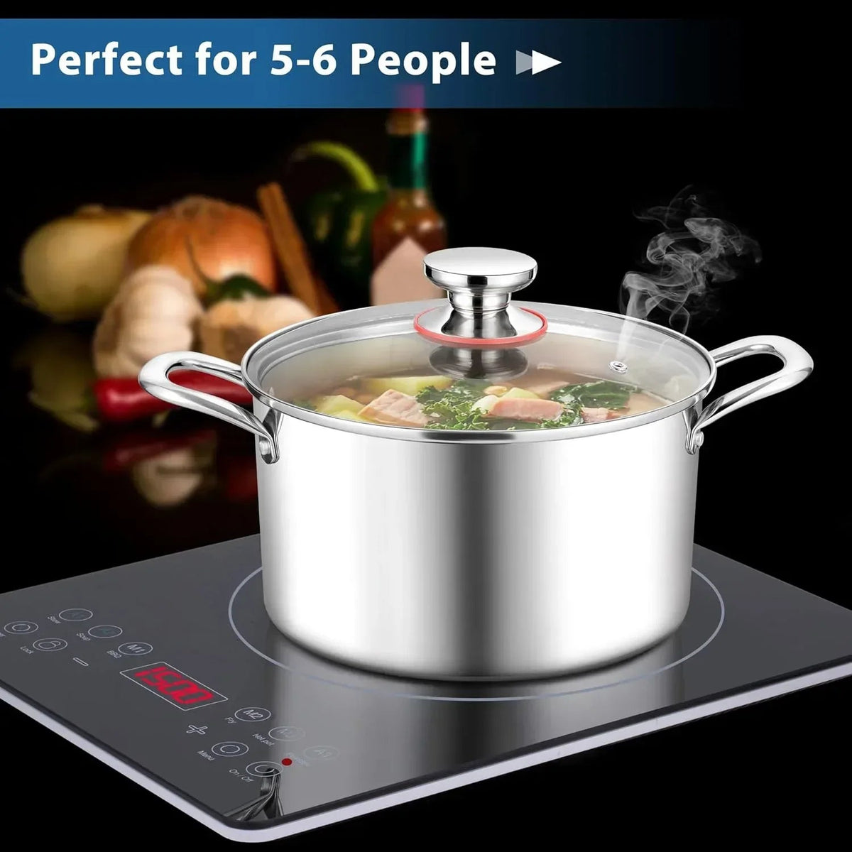 Coliware 6 QT Stainless Steel Stock Pot with Glass Lid , Cooking Soup Pot with 3-Ply Whole Clad for Home and Restaurant, Induction Cookware & Dishwasher Safe