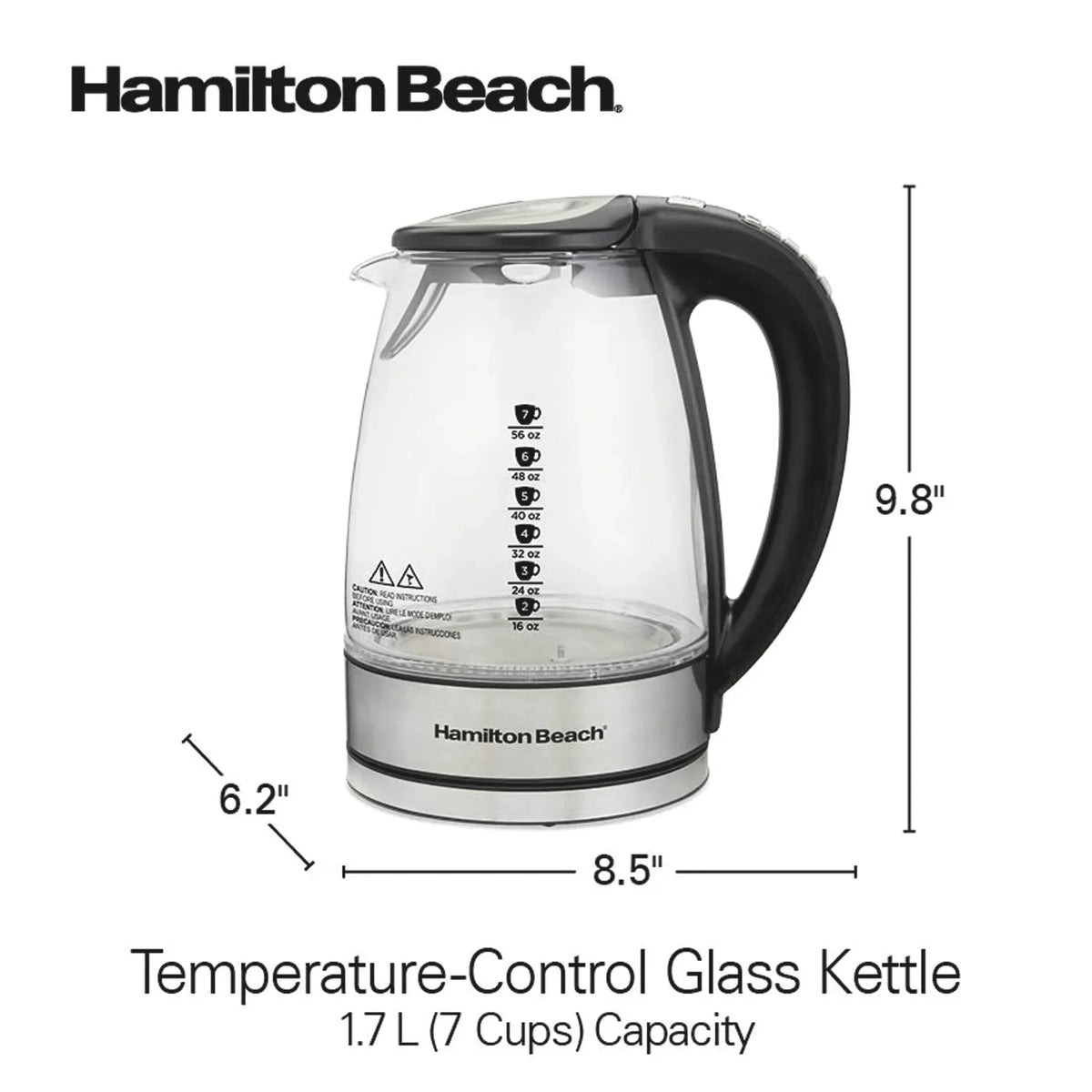 Hamilton Beach Temperature-Control Electric Glass Kettle, Tea & Water Kettle, 1.7L with Auto Shutoff and Ultra-Fast Heating