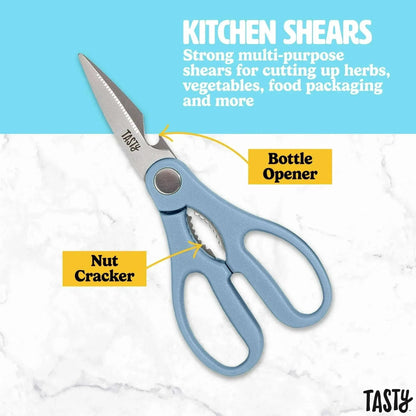Tasty 15-Piece Stainless Steel Kitchen Knife Set With Block, Soft-Grip Handles Slate Blue