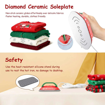 Newbealer Travel Iron with Global Voltage,Christmas Ready Gift,100-240V 0.8lb Ultra-Lightweight Mini Iron for Clothes,Xmas Gifts for Women,Girls(Red)