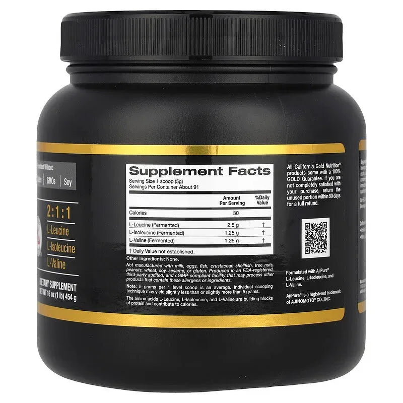 California Gold Nutrition, Sport, BCAA Powder, AjiPure®, Branched Chain Amino Acids with L-Leucine, L-Isoleucine and L-Valine, 1 lb (454 g)