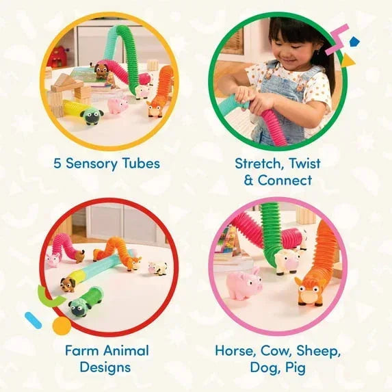 Battat Li'l Barn Buddies 5 Sensory Farm Animal Tubes, Toddler and Preschool Toys