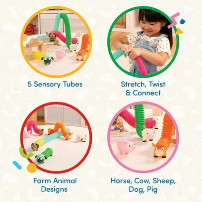 Battat Li'l Barn Buddies 5 Sensory Farm Animal Tubes, Toddler and Preschool Toys