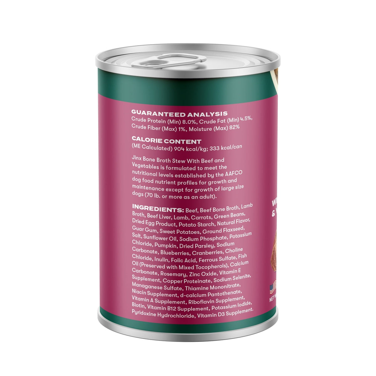 (12 pack) Jinx Bone Broth Stew Grain-Free Beef & Vegetables Wet Dog Food, 13 oz Can