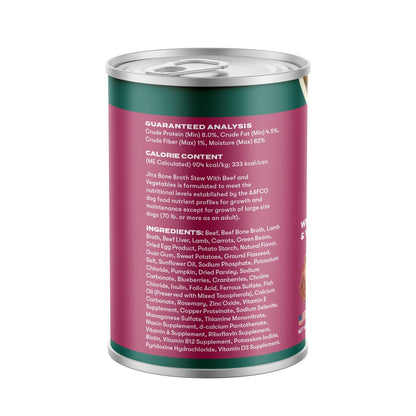 (12 pack) Jinx Bone Broth Stew Grain-Free Beef & Vegetables Wet Dog Food, 13 oz Can