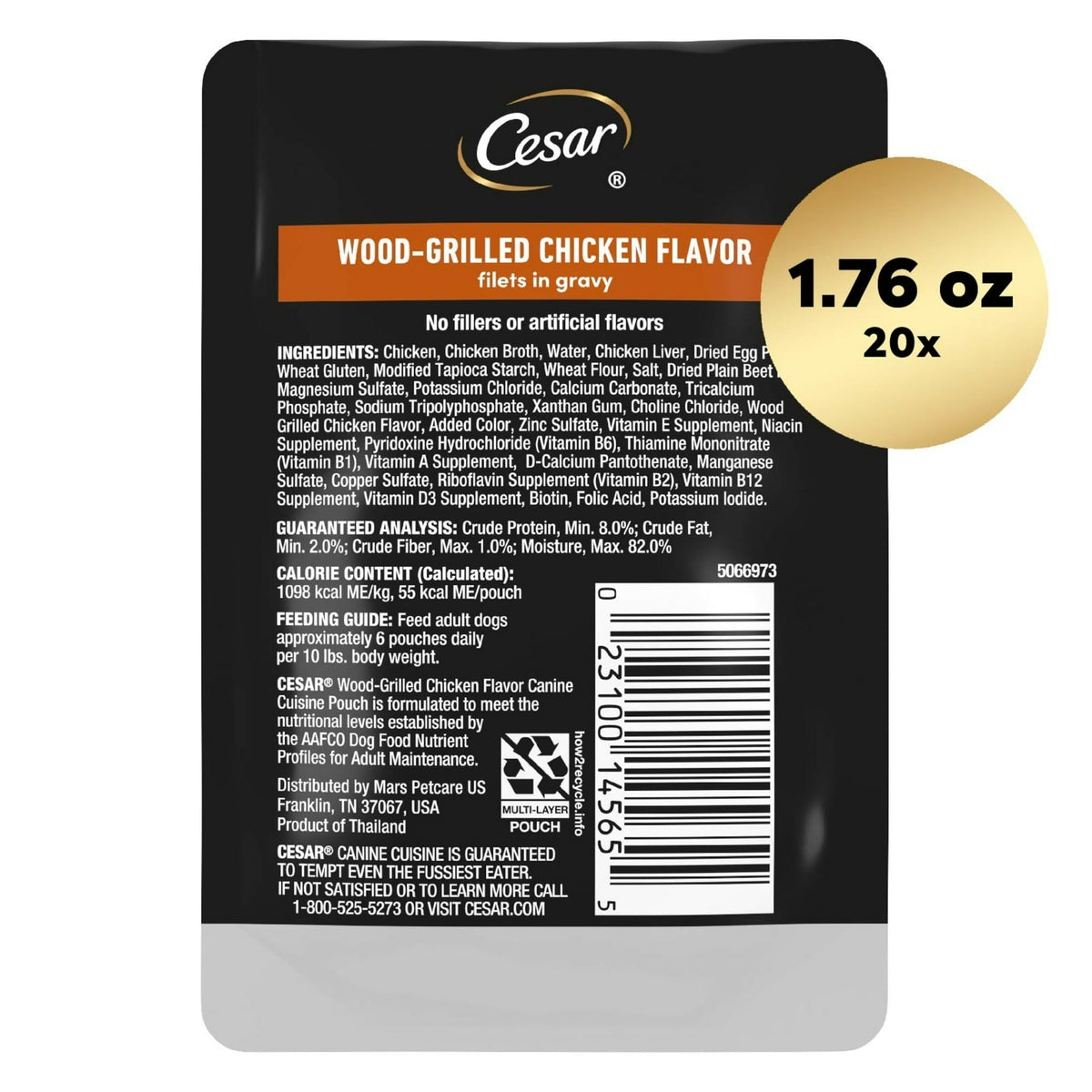 Cesar Filets in Gravy Wood-Grilled Chicken Flavor Wet Dog Food, 1.76-oz Mini-Pouches