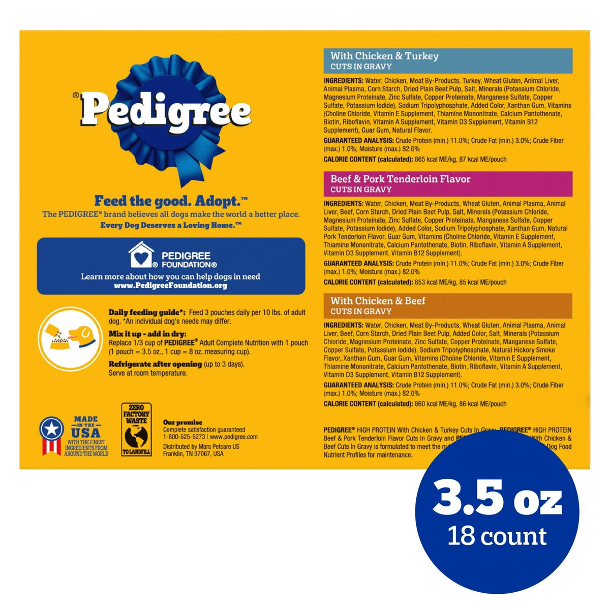 Pedigree High Protein Dog Food Wet Variety Pack Pouches, 3.5 oz. Pouches, 18 Count
