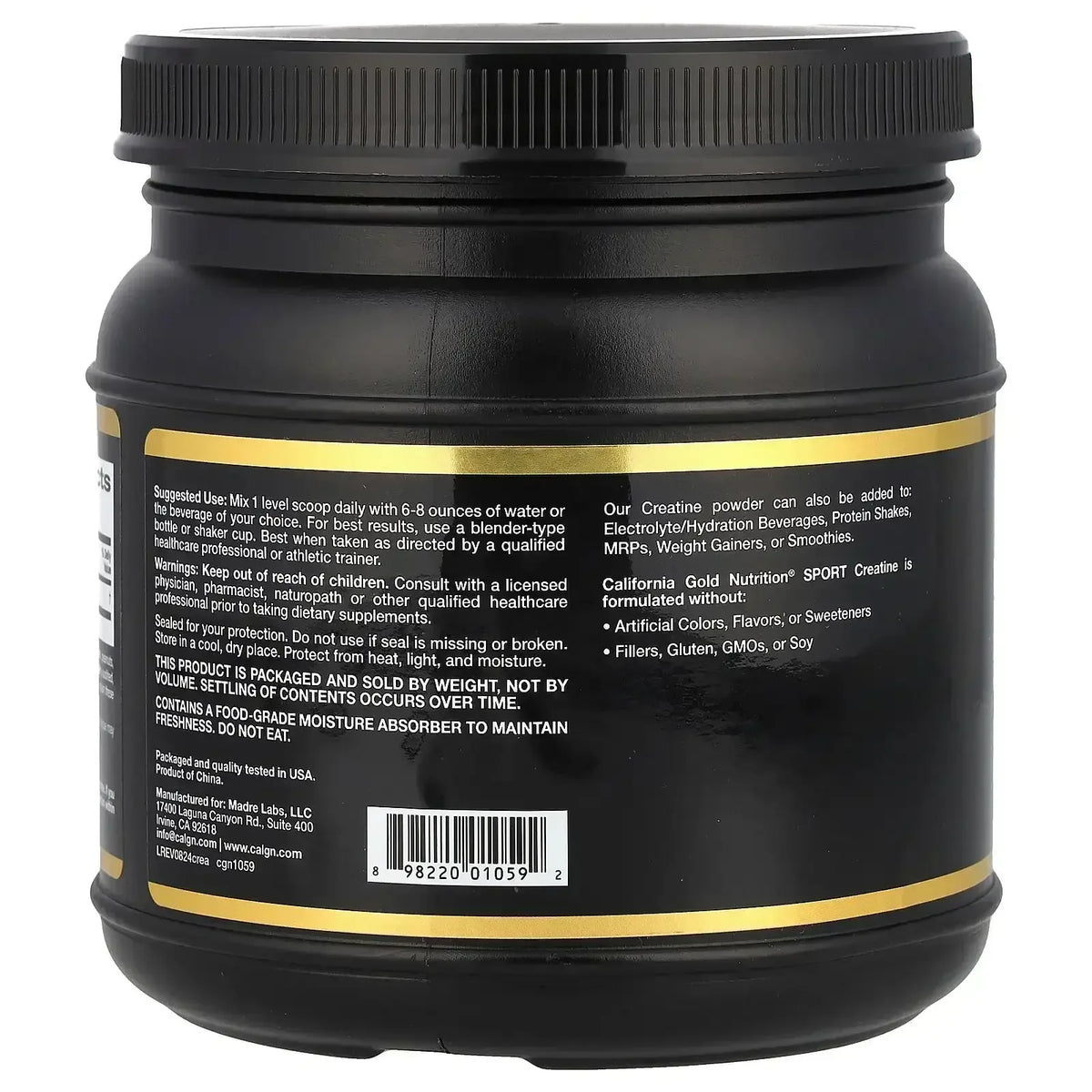 California Gold Nutrition, Sport, Pure Creatine Monohydrate, Unflavored, 1 lb (454 g)