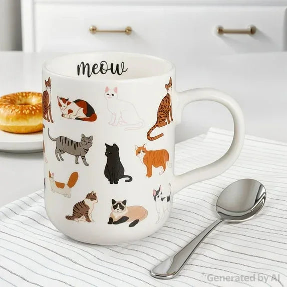 Mainstays 16.06 oz White Stoneware Cat Mug