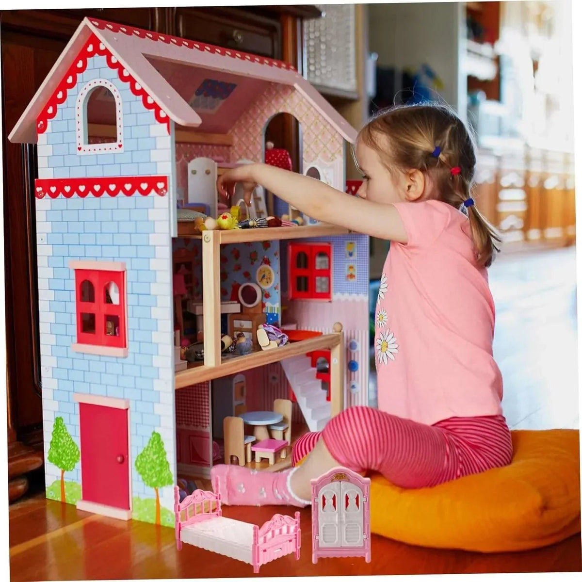 Dollhouse Furniture Set Accessories,Small Dollhouse Miniature Pretend Play Family Toys Gift,Toddler Boy Girl Kid 3Y+ Mini Bedroom/Livingroom/Bathroom/Kitchen