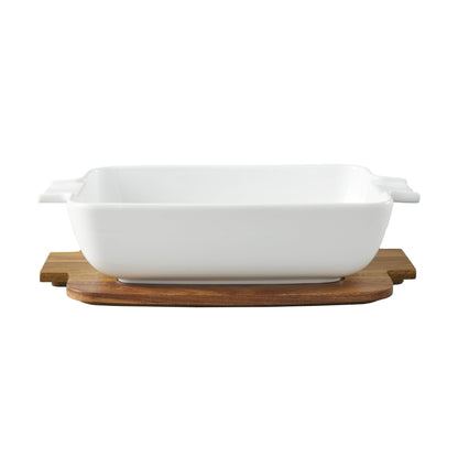 Better Homes & Gardens Ceramic Oven to Table Serveware Dish with Acacia Lid, 13.39 x 9.06 x 3.39 in