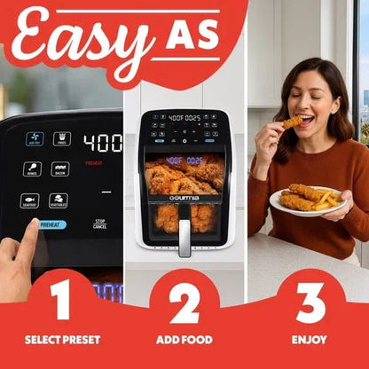Gourmia Panorama 7-QT Digital Air Fryer with Panoramic View, Holographic Display, & 12 Presets, White