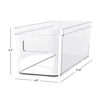 Mainstays Small Clear Plastic Pantry Organizer Bin with Built-In Handles, Kitchen Storage Container for Pantry, Cabinet, Fridge and Shelf Organization, 12" x 4.5" x 4"
