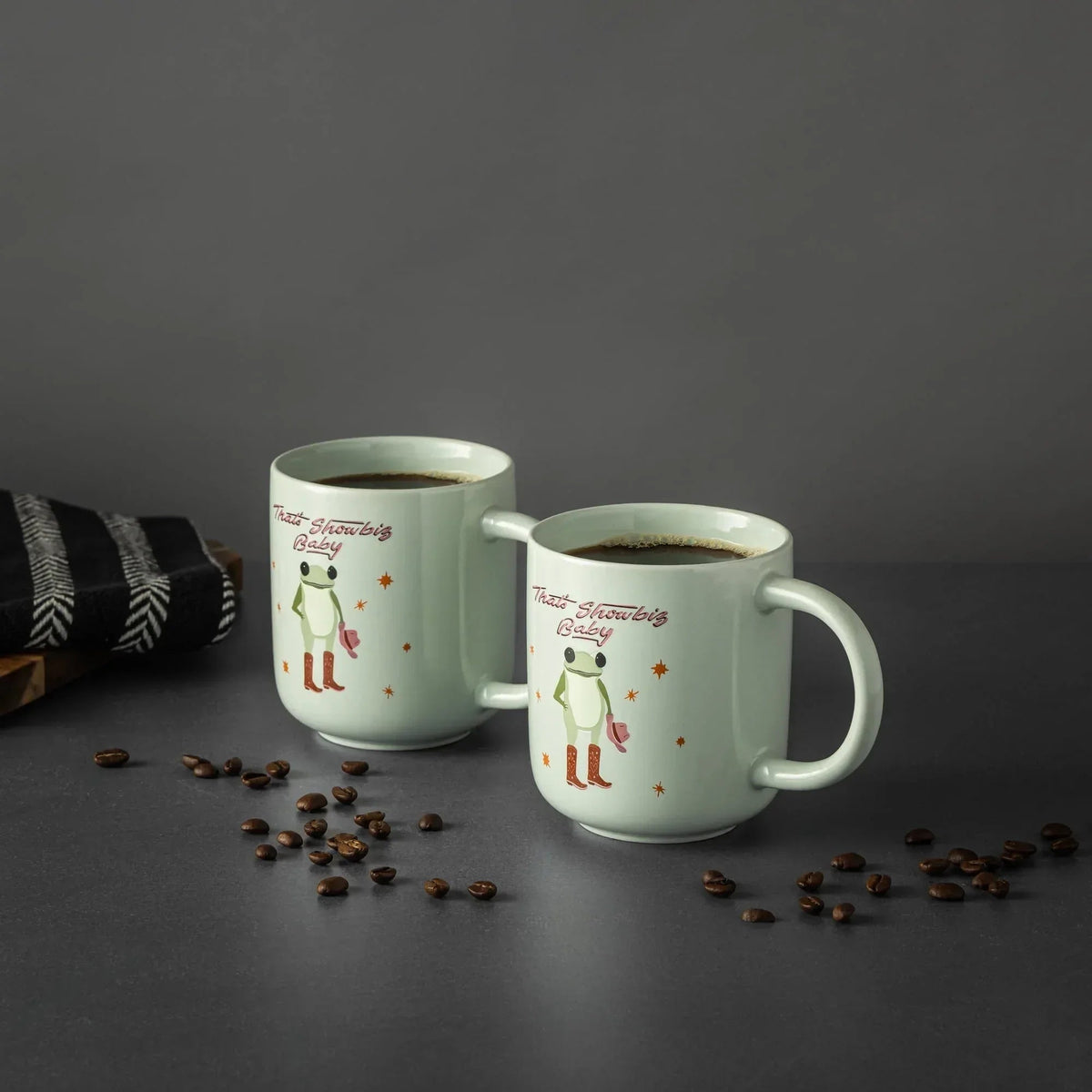 Thyme & Table 2 Pack That's Showbiz Baby Frog in Boots Mugs 16.2 fl oz, Stoneware