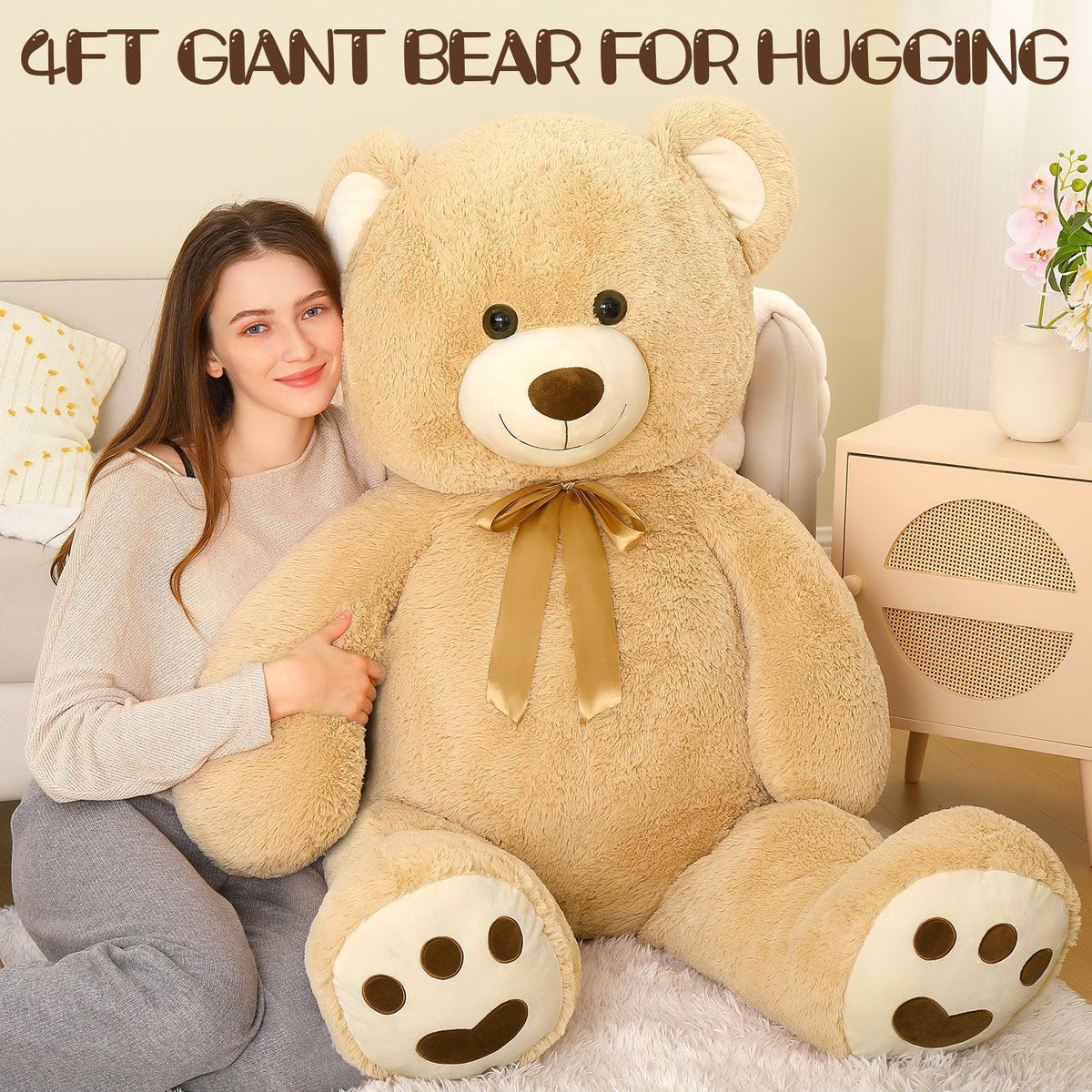 MorisMos 4ft Giant Brown Teddy Bear Stuffed Animal, Big Teddy Bear Plush