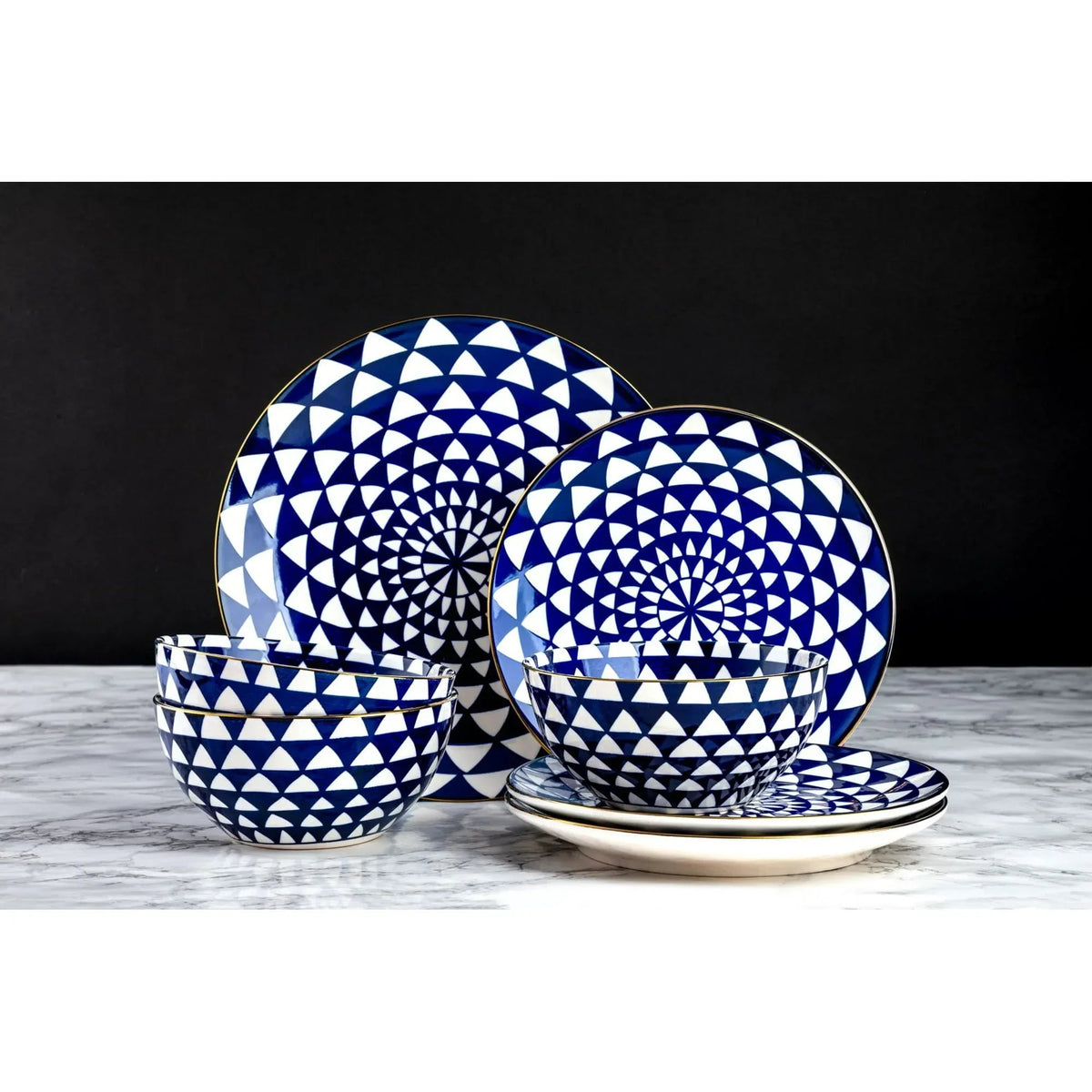 Thyme & Table Medallion 12-Piece Ceramic Dinnerware Set Blue
