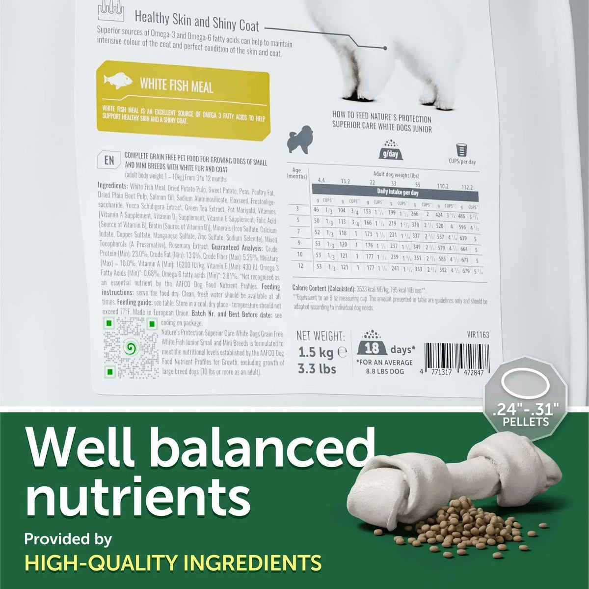 Nature's Protection Superior Care Grain Free White Fish Dry Dog Food, Small Breed Puppy, 22 lb Bag