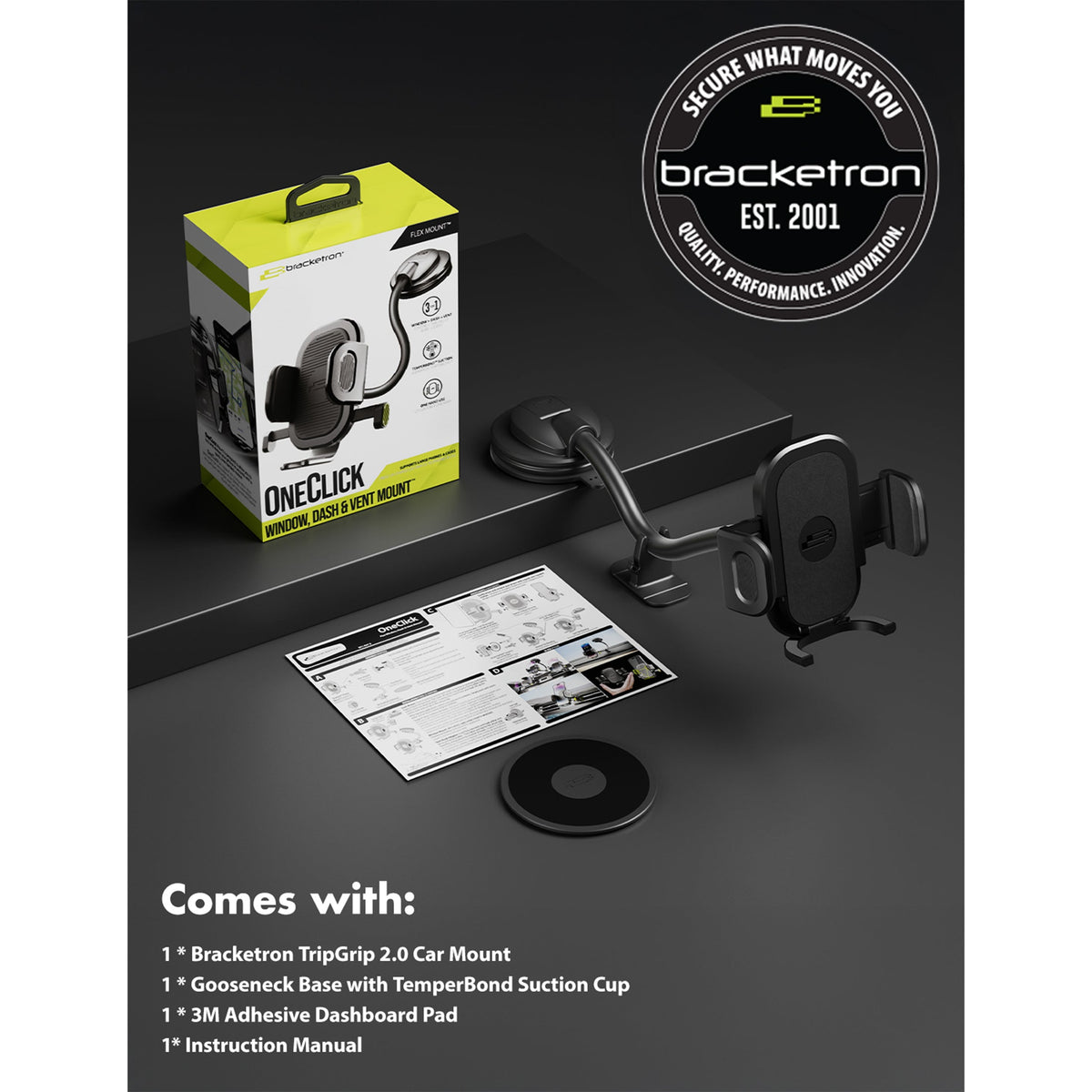 Bracketron TripGrip Flex Car Vent Phone Mount, Adjustable Cell Phone Mount Fits Most Phones