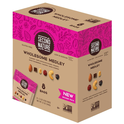 Second Nature Wholesome Medley Trail Mix, 12 oz, 8 Count – Gluten Free Single-Serve Snack Bags