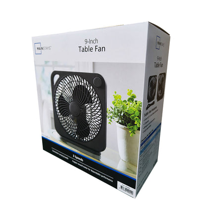Mainstays New 9-inch Box Indoor Comfort Personal AC Electric Fan, 3 Speeds, Black