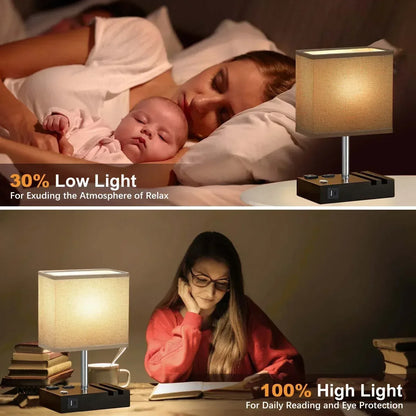 HadinEEon Bedside Table Lamps with 2 Phone Stands, Gray