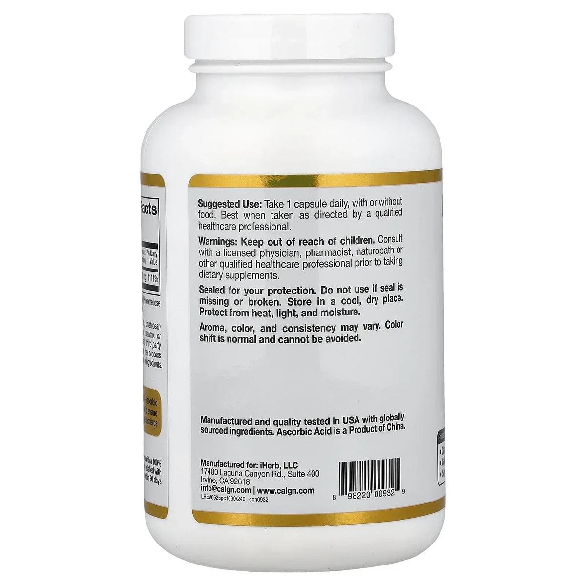 California Gold Nutrition Gold C®, USP Grade Vitamin C, 1,000 mg, 60 Veggie Capsules