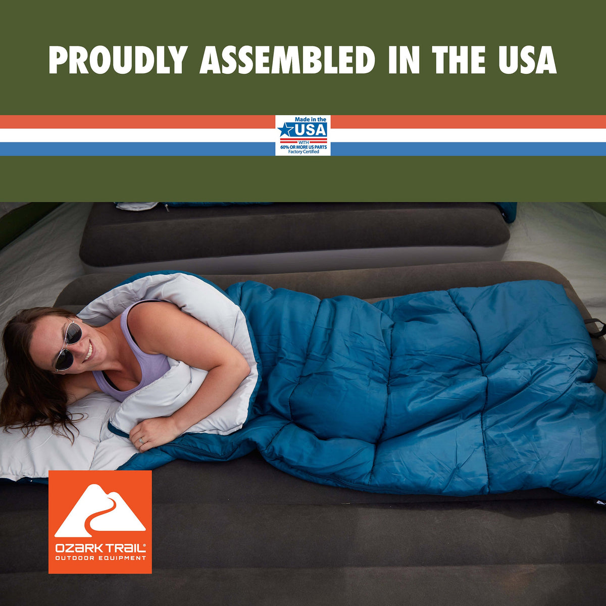 Ozark Trail 35°F Cool Weather Rectangular Sleeping Bag with Recycled Polyester and ZIP SHIELD