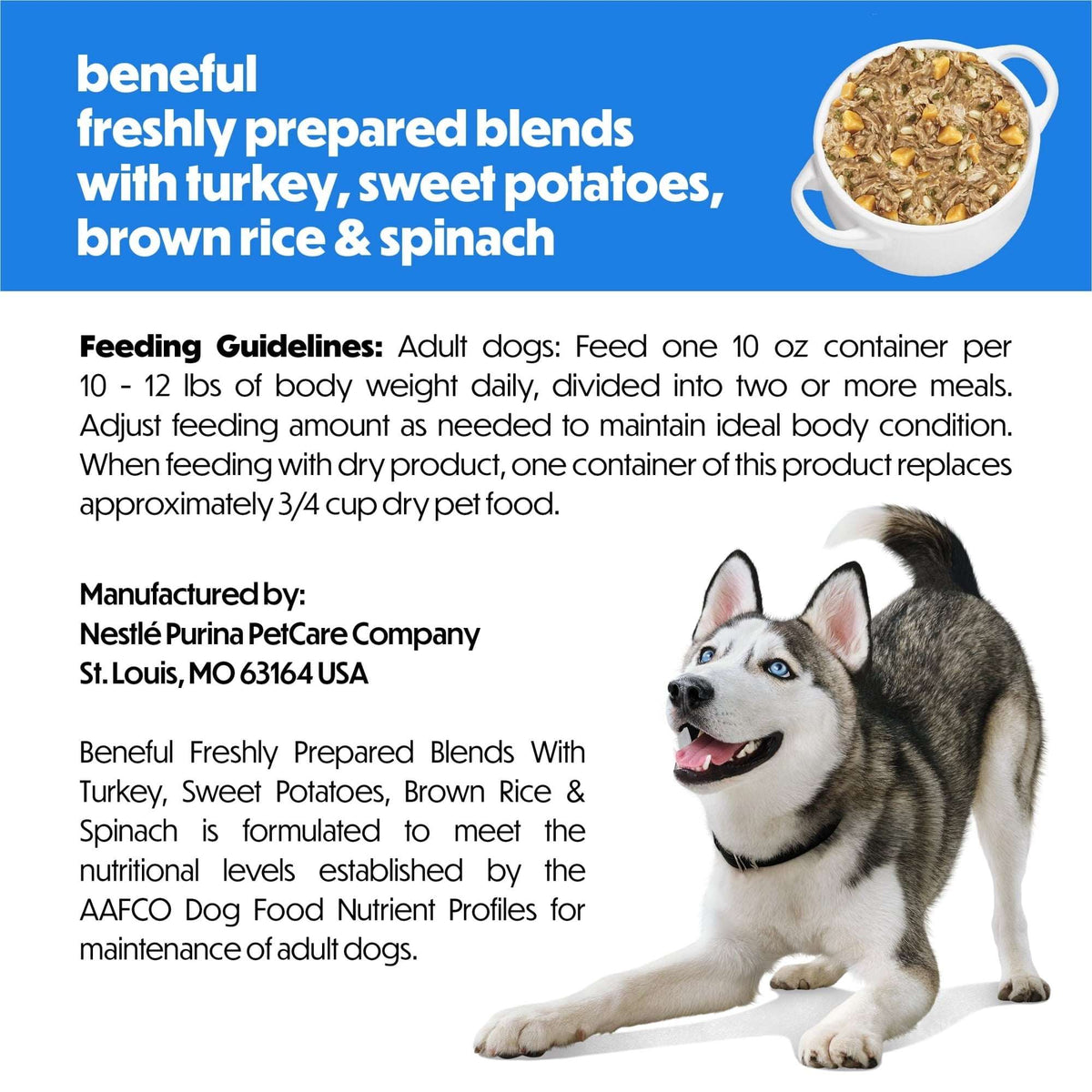 (4 pack) Purina Beneful Freshly Prepared Blends Wet Dog Food with Turkey, Sweet Potatoes, Brown Rice and Spinach, 10 oz Tub