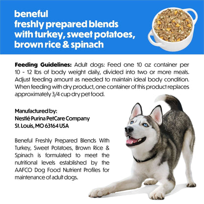 (4 pack) Purina Beneful Freshly Prepared Blends Wet Dog Food with Turkey, Sweet Potatoes, Brown Rice and Spinach, 10 oz Tub