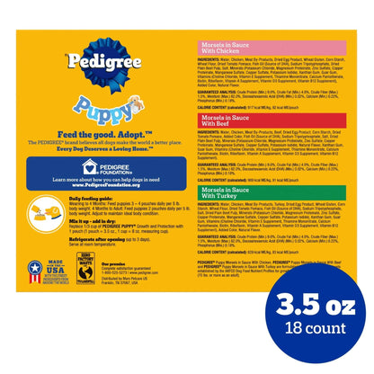 Pedigree Puppy Food Morsels in Sauce, Wet Dog Food Variety Pack, 3.5 oz Pouches 18 Count (Pack of 2)