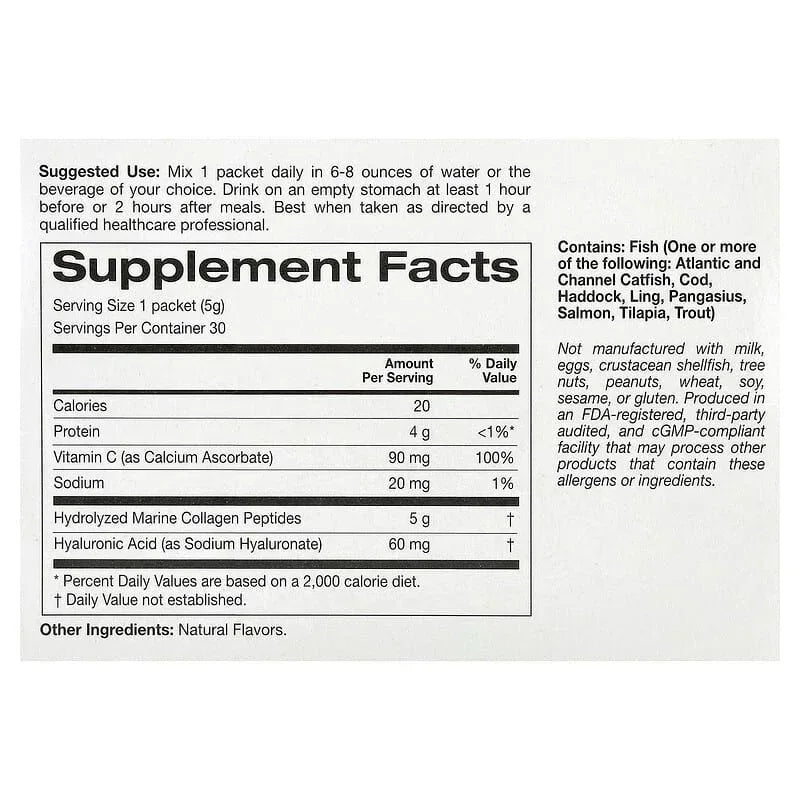California Gold Nutrition, Marine Collagen Peptides Plus Vitamin C and Hyaluronic Acid, 30 Packets, 0.19 oz (5.38 g) Each