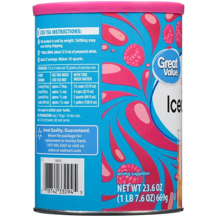 Great Value Natural Raspberry Flavor Iced Tea Drink Mix, 23.6 oz