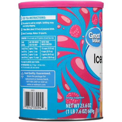 Great Value Natural Raspberry Flavor Iced Tea Drink Mix, 23.6 oz