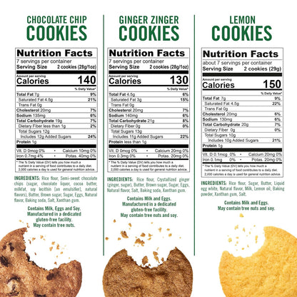 Tate's Bake Shop Gluten Free Cookies Variety Pack – Lemon, Ginger Zinger & Chocolate Chip (3 x 7 oz Bags)