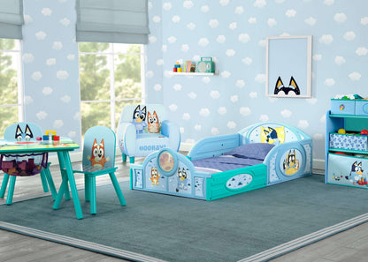 Bluey Sleep and Play Toddler Bed with Built-In Guardrails by Delta Children