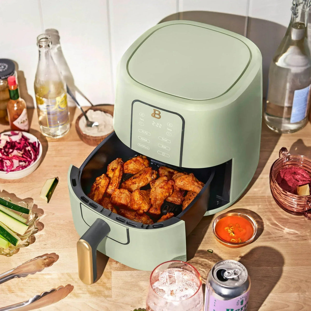 Beautiful 3 Qt Air Fryer with TurboCrisp Technology, EverGood Ceramic Nonstick Coating, Thyme Green by Drew Barrymore
