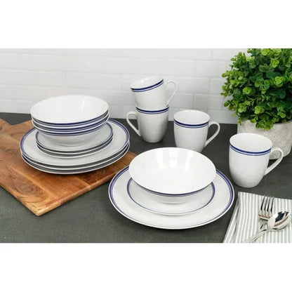 10 Strawberry Street Simply Coupe 16-Piece Ceramic Dinnerware Set, Blue