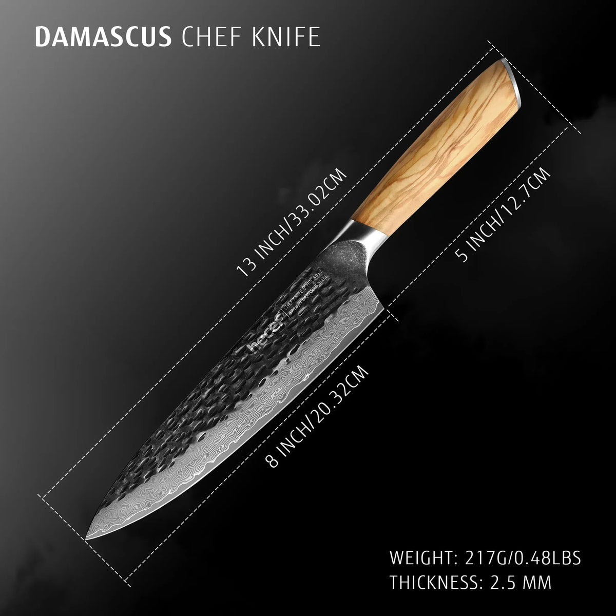 Hecef Japanese Chef Knife, Forged 67-Layer Damascus Steel Ultra Sharp Professional Hammered Carving Knife