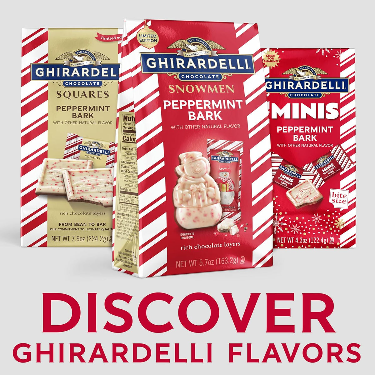 GHIRARDELLI Peppermint Bark Snowmen – Limited Edition Holiday Chocolate Candy Featuring Layers of Rich Chocolate Layers with Festive Peppermint Flavor, 5.7 oz Bag