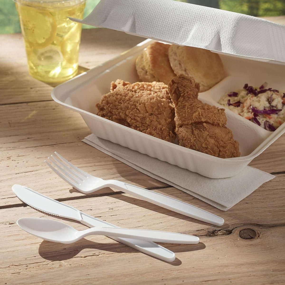 Hefty Wrapped Disposable Plastic Utensils Set, White Disposable Utensils for Picnics, BBQs, Camping, Parties, and More, Includes Forks, Spoons, and Knives