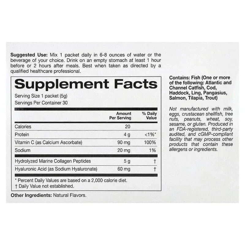 California Gold Nutrition, Marine Collagen Peptides Plus Vitamin C and Hyaluronic Acid, 30 Packets, 0.19 oz (5.38 g) Each