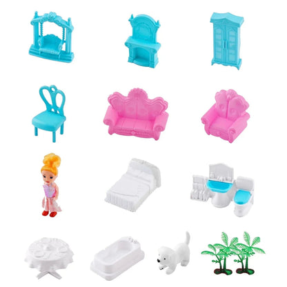 Dollhouse Play Toys Set, 5 Rooms Kids Dollhouse with Doll Toy Figure, Furniture and Accessories, Doll House Gift Toys for Kids Girls Ages 3 & Up, Pink