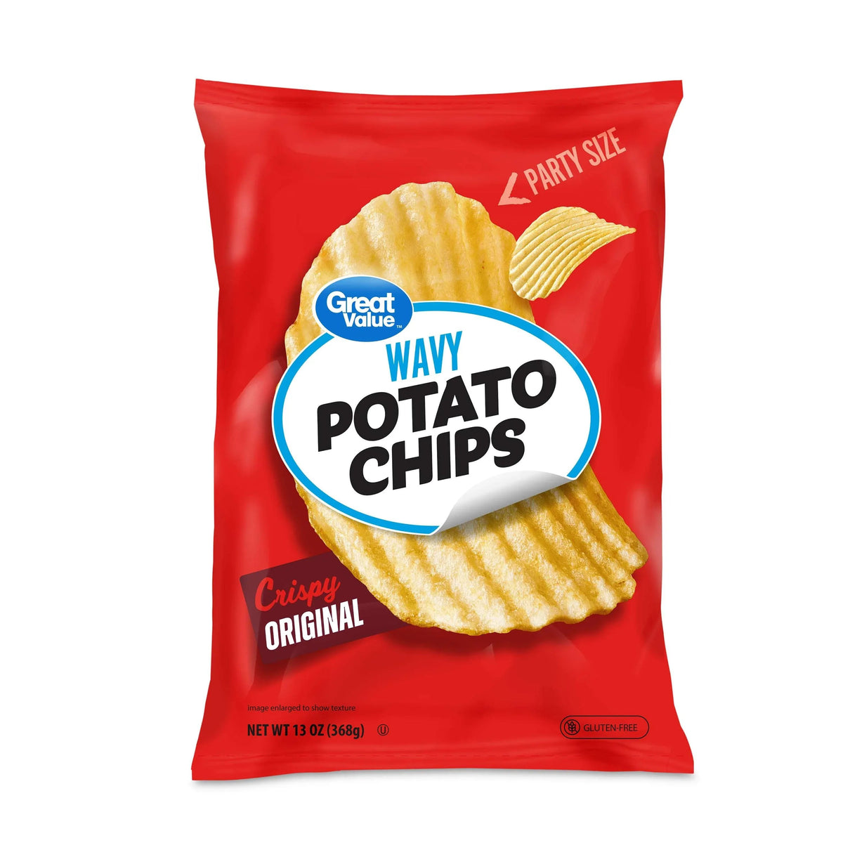 Great Value Original Wavy Potato Chips Party Size, 13 oz