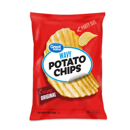 Great Value Original Wavy Potato Chips Party Size, 13 oz