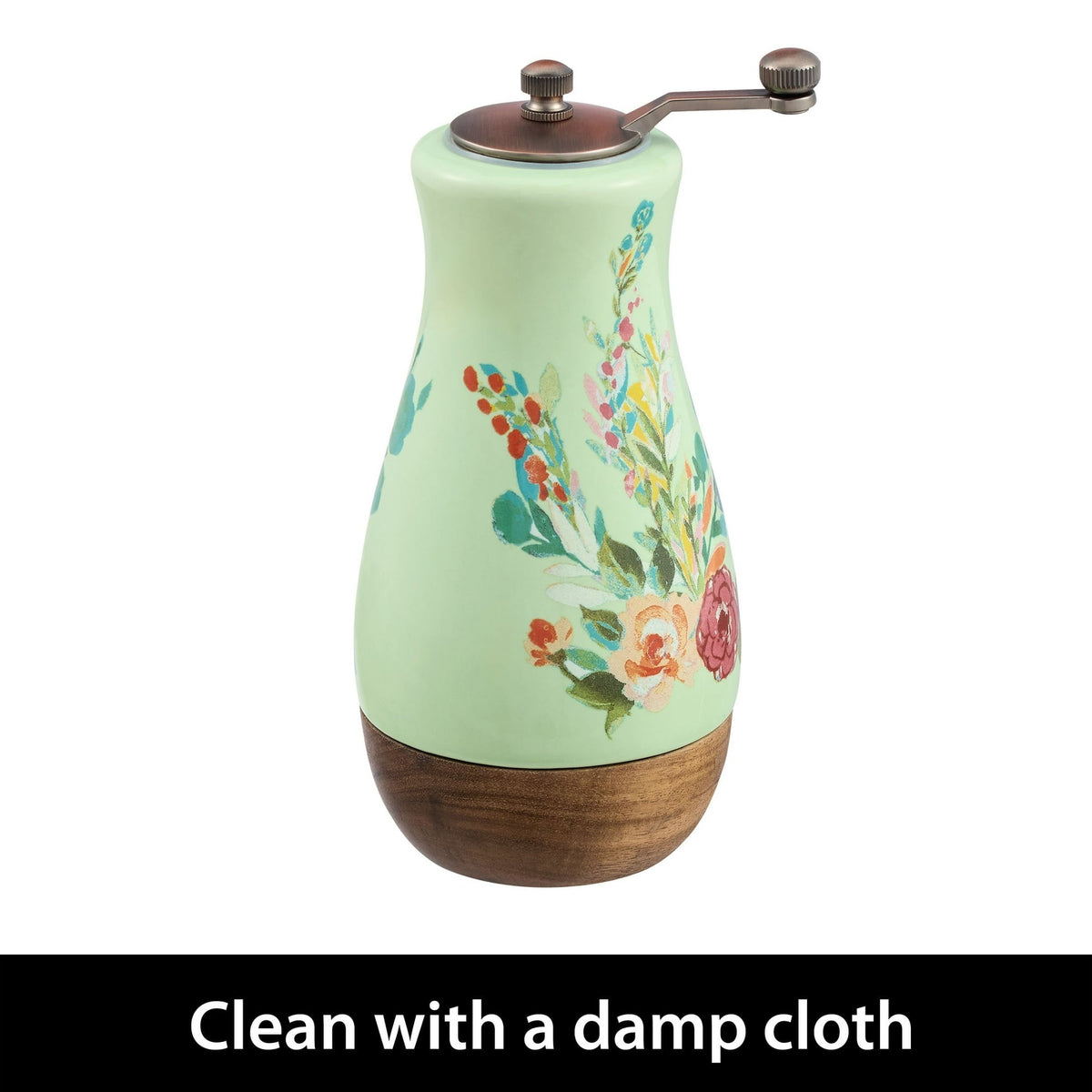 The Pioneer Woman Ceramic Painted Meadow Pepper Mill with Metal Grinder and Acacia Wood Base, A Practical Choice for Seasoning Storage and Serving