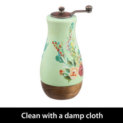 The Pioneer Woman Ceramic Painted Meadow Pepper Mill with Metal Grinder and Acacia Wood Base, A Practical Choice for Seasoning Storage and Serving
