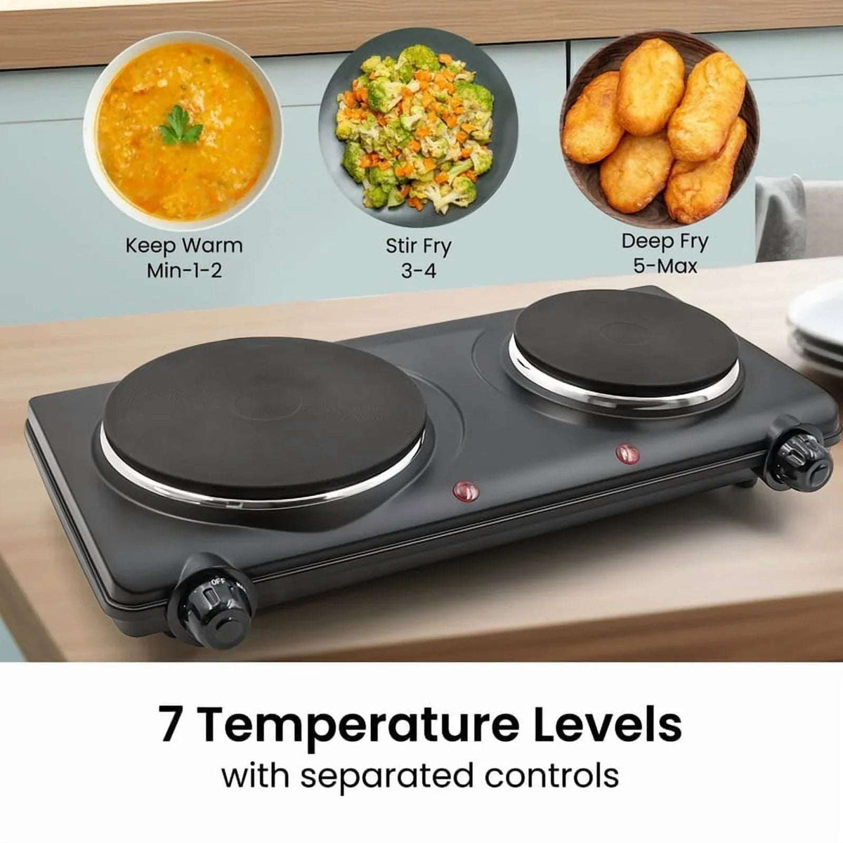 Elite Cuisine EDB503 Electric Double Cast Burner Hot Plate