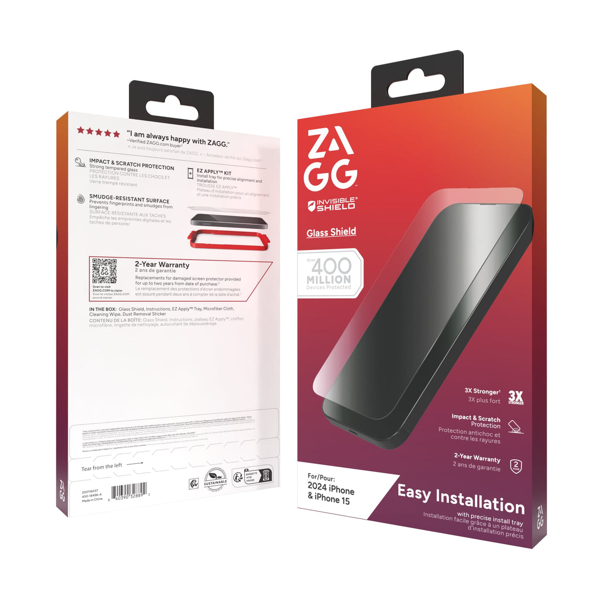 ZAGG InvisibleShield – Apple iPhone 16 & iPhone 15 Glass Shield Clear Screen Protector, Easy Installation with Precise Install Tray, 3x Stronger Glass, Impact & Scratch Protection