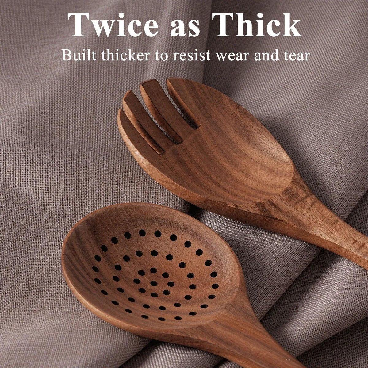 VAVSEA Thick Wooden Spoons for Cooking, 8 Pcs Natural Wooden Utensil for Cooking with Non-Stick, Heat Resistant, Wood Kitchen Utensil Set