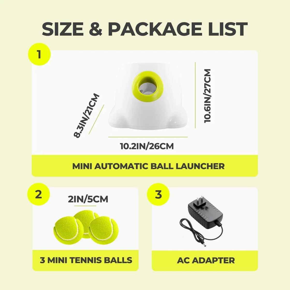 All For Paws Automatic Tennis Ball Launcher for Small to Medium Sized Dogs, 3 Balls Included, Mini
